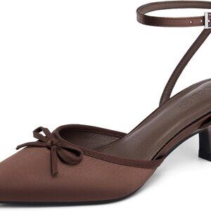 Womens Satin Kitten Heels 2.09in Low Heel Ankle Strap Party Work Dress Shoes